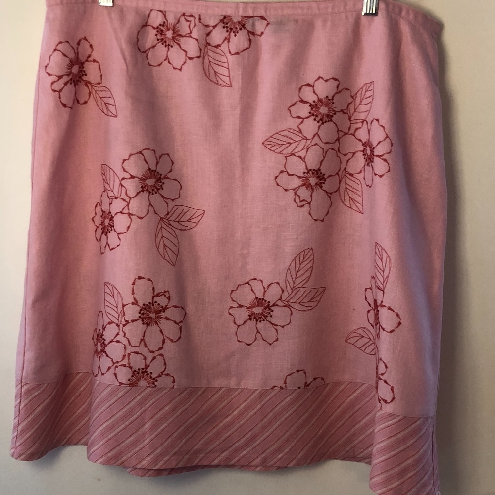Mixed print & embroidered 100% linen skirt - Picture 6 of 8